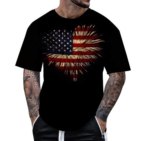 Caqnni July 4th Shirts for Men Big and Tall Freedom Washed USA Flag ...