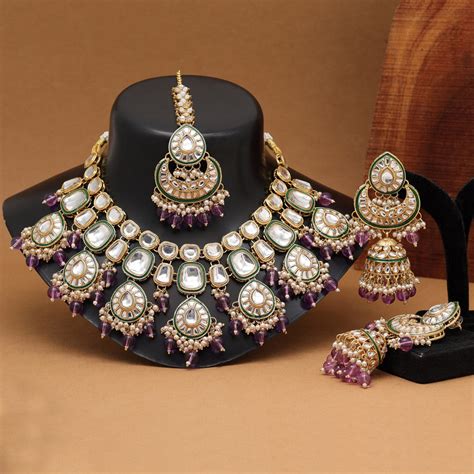 Light Purple Color Kundan Necklace Set (KN1377LPRP) – Eindiawholesale