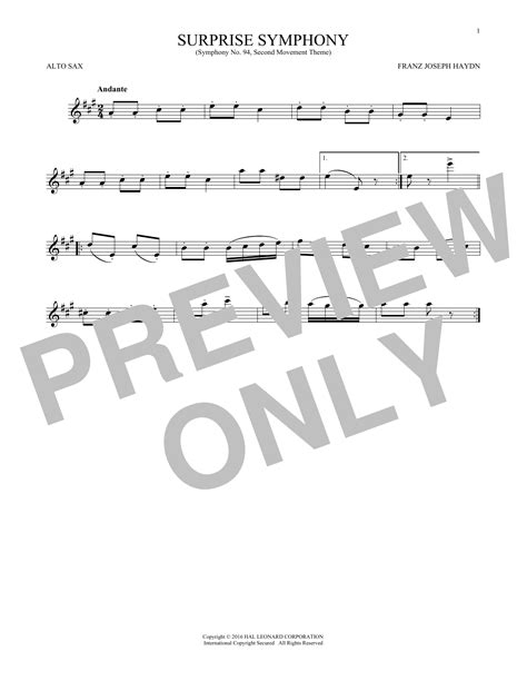 The Surprise Symphony by Franz Joseph Haydn Sheet Music for Alto Sax ...
