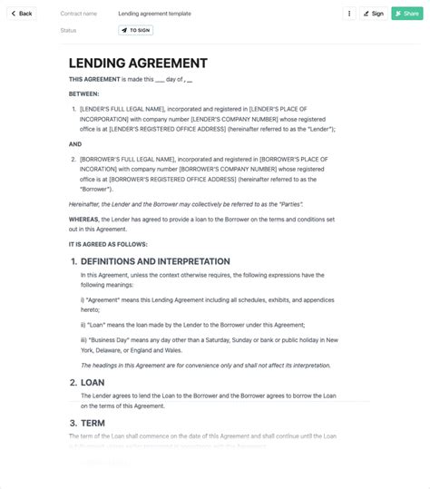 Lending agreement template - free to use