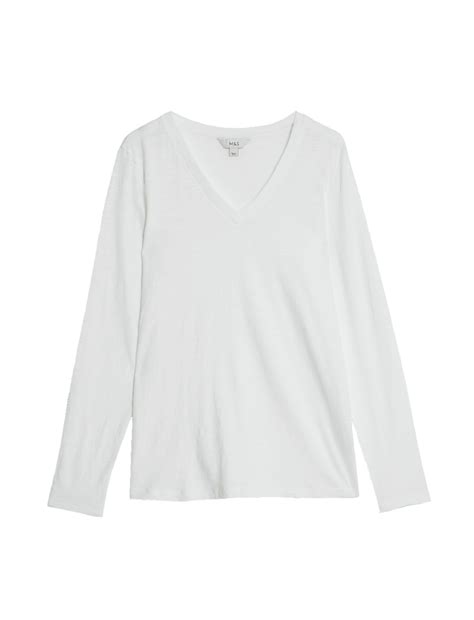 Buy Pure Cotton Long Sleeve V-Neck Top at Marks & Spencer