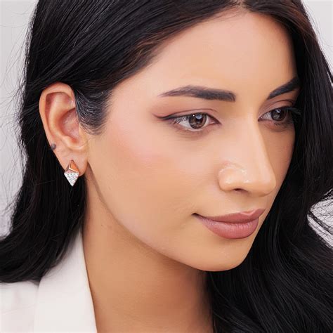 92.5 Sterling Silver CZ Stone Light Weight Pyramid Earrings For Women