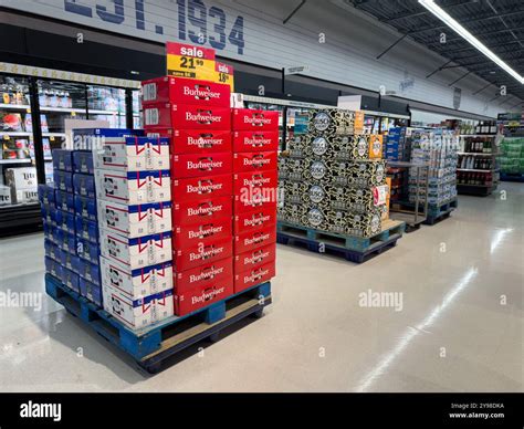 Pallet display with cases of beer at a Meijer store in Davison Michigan ...