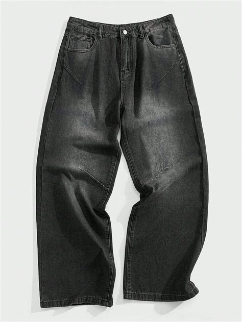 Men's Wide Hem Baggy Jeans In Black | Black jeans men, Black pants men ...