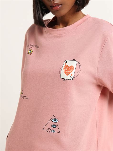 Buy Nuon Pink Contrast Print Cotton Oversized T-Shirt from Westside