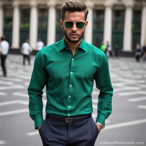 Emerald Green Collared Shirt | Stable Diffusion Online