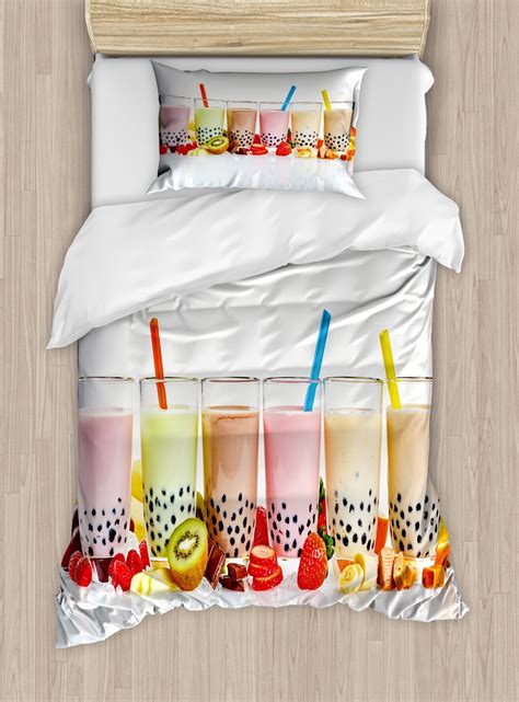 Colorful Duvet Cover Set, Different Flavored Bubble Teas and Chocolate ...