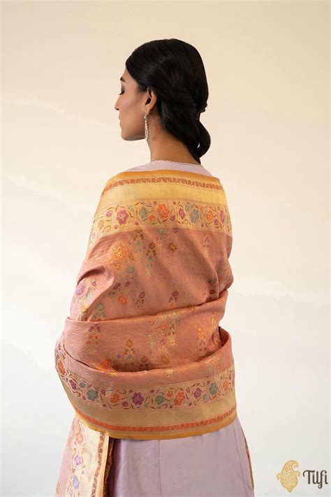 Pink Pure Katan Silk Georgette Banarasi Handloom Kadwa Jangla Dupatta ...