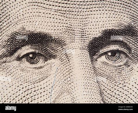 Abraham Lincoln eyes extreme macro on US 5 dollar bill, united states ...