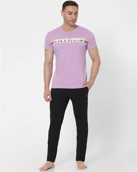 Round Neck T-shirt - Buy Men Purple Logo Print Round Neck T-shirt Online