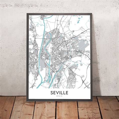 Modern City Map of Seville, Spain: Triana, Cathedral, Alcázar, Plaza d ...