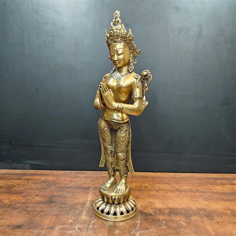 Brass Standing Tibetan Buddhist Goddess Tara in Namaskar Mudra 2.5 Fee ...