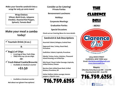 Clarence Deli menu in Clarence, New York, USA