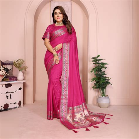 Pink Zari & Minakari Weaving Paithani Silk Saree – Kalyanja
