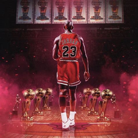 Michael Jordan with his six rings