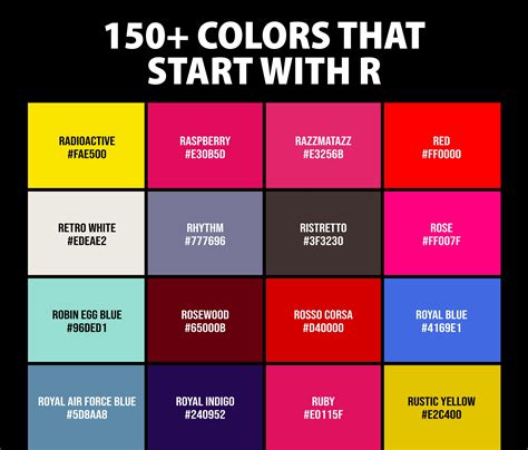150 colors that start with r names and color codes – Artofit