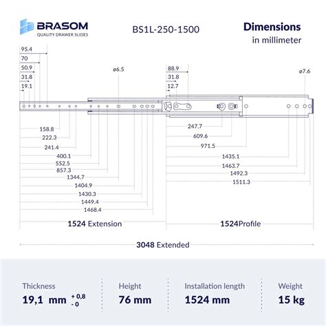 250kg heavy duty drawer slides 60 inch = 1500mm | BRASOM