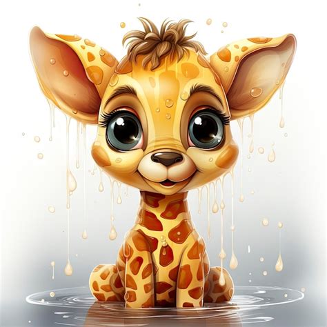 Brighteyed giraffe illustration with playful bubbles dewdrops and a ...