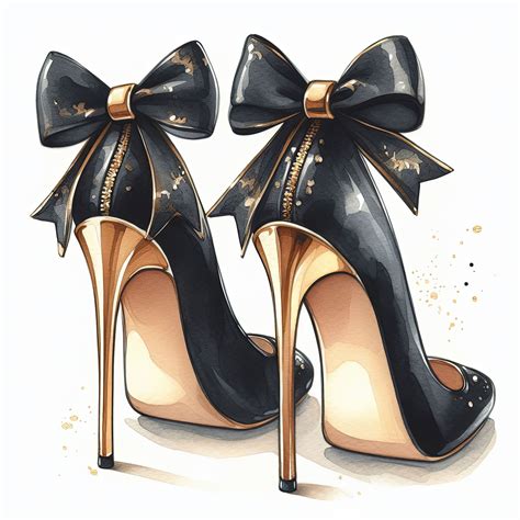 Watercolor High Heels Clipart Bundle Black and Gold High Heels Clip Art ...