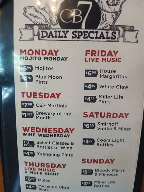 Menu at CharBar No. 7, Mint Hill