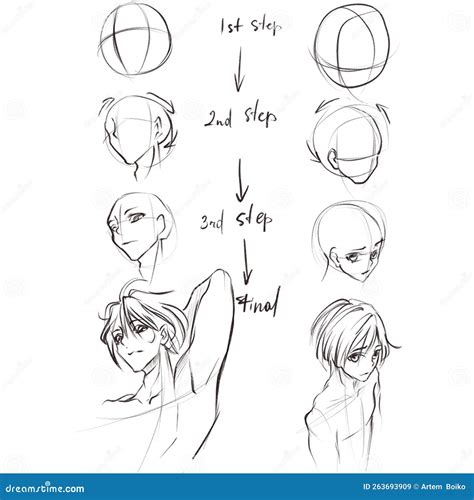 How To Draw Anime Manga Head Top View. Stock Illustration - Illustration of face, cartoon: 263693909