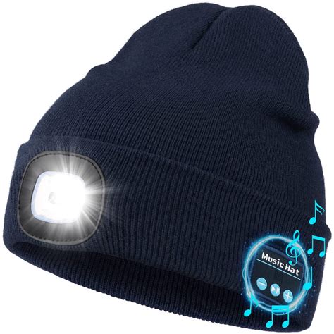 Unisex Bluetooth Beanie Hat with LED Light,USB Rechargeable Headlamp ...