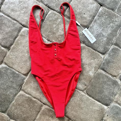 Frankies Bikinis Daphne Adele red ribbed one piece... - Depop