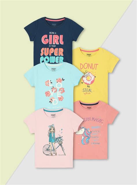 Buy Girls Graphic Printed T-shirt - Pack of 5 Online at just Rs. 899.0 ...