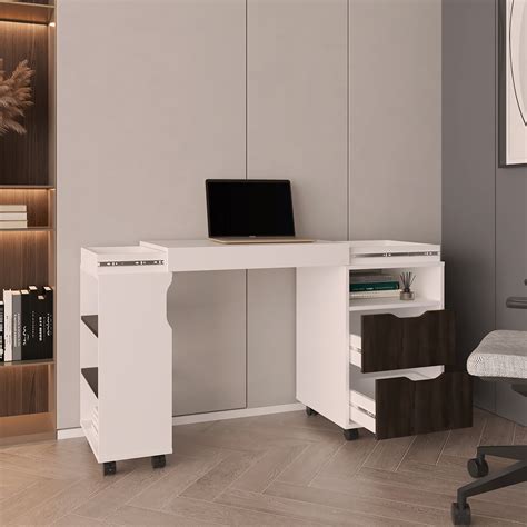 Latitude Run® San Diego 54" Wide Two Drawer Expandable Desk with Seven ...