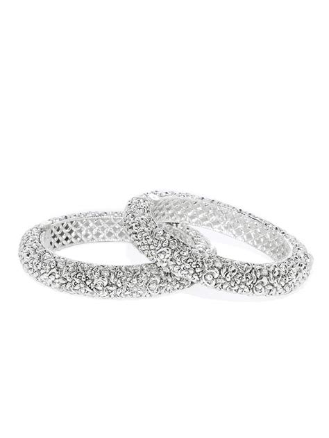 Buy ACCESSHER Silver Plated Traditional Oxidised Kada Bangle Set of 2 ...