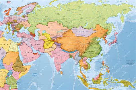 Detailed geographical representation of asia map with colorcoded ...