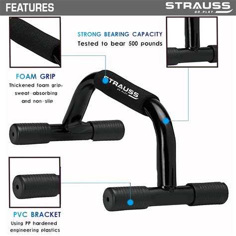 Strauss Steel Push Up Bar, Pair (Black/Silver) – StraussSport