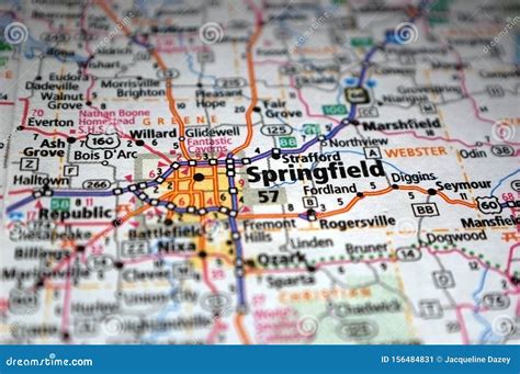 Extreme Close-up of Springfield, Missouri in a Map Stock Image - Image ...