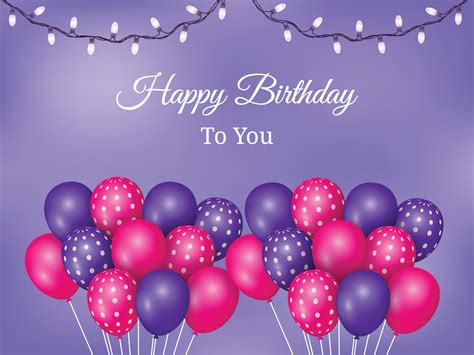 Happy birthday background decorated with pink and purple balloons ...