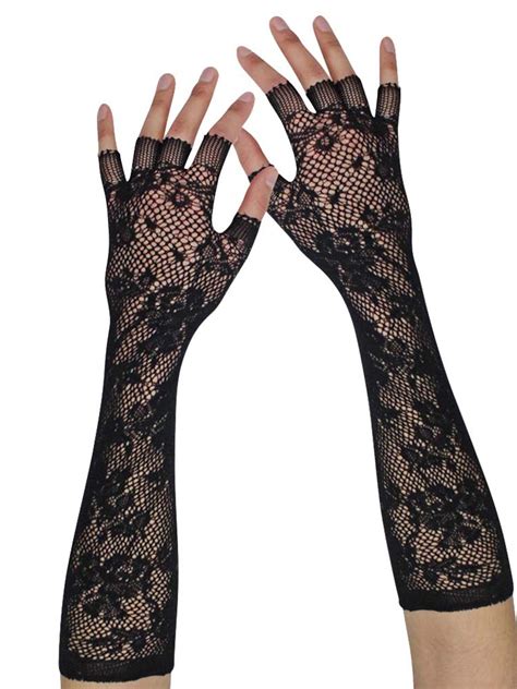 Black Vintage Lace Womens Long Fingerless Gloves | Black lace gloves ...