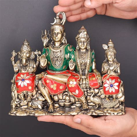 Brass Superfine Lord Shiva Family Statue with Inlay Work 8 Inch ...