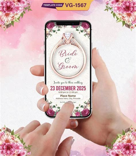 Elegant Wedding Invitation Digital Card | Rose Gold Ring Theme | VG-15 ...