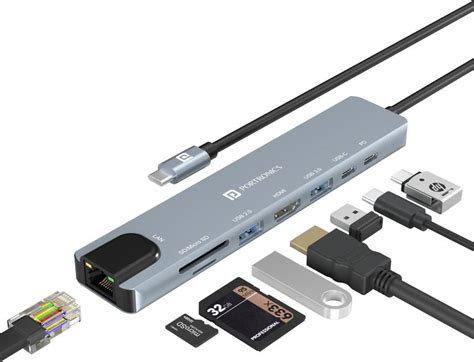 Portronics Mport 8 USB-C Hub, 8 Port, HDMI, Ethernet, USB, Card Reader ...