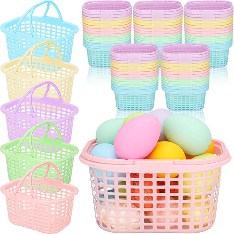 Amazon.com: SiliFine 60 Pcs Pastel Plastic Easter Baskets Bulk Small ...
