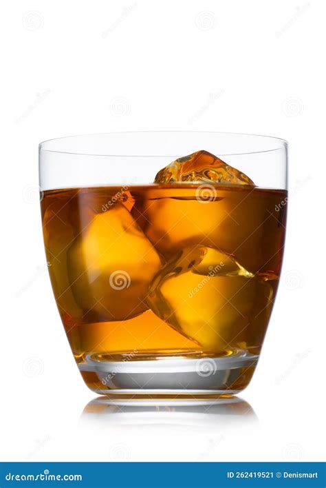 Full Glass of Scotch Whiskey with Ice Cubes on White Background Stock ...