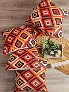 Buy SOUMYA Set of 5 Digital Printed Premium Poly Linen Orange Color ...