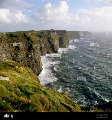 High angle view of cliffs at coast, Cliffs Of Moher, The Burren, County ...
