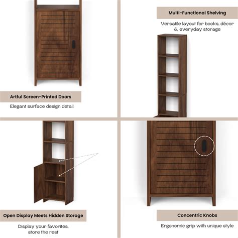 Barnia Bookshelf Cabinet Book Rack Organizer with Shelves & Bottom Doo ...