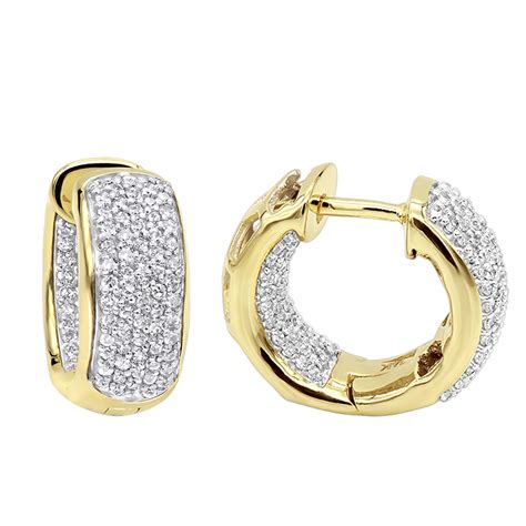 14K Yellow Gold Inside Out Diamond Hoop Huggie Earrings for Men and ...