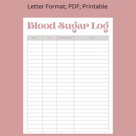 Blood Sugar Log, Printable, Blood Sugar Readings Tracker, Blood Glucose, Diabetes Log, Diabetes ...