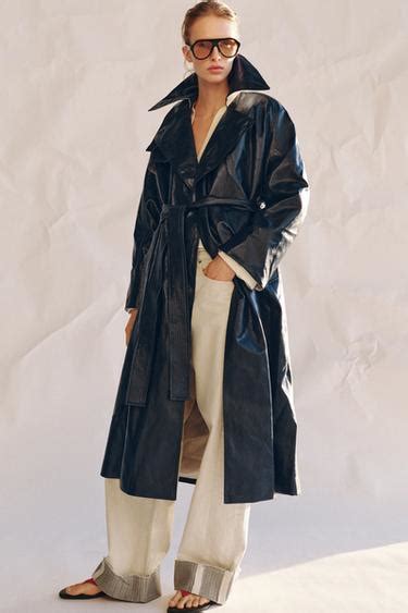 OVERSIZE LEATHER EFFECT TRENCH COAT ZW COLLECTION - navy | ZARA India