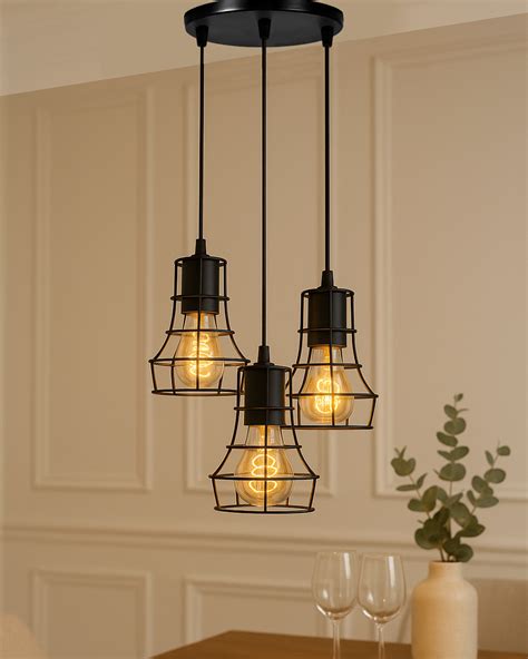 3-lights Round Cluster Chandelier Metal Hanging Pendant Light with Bra ...