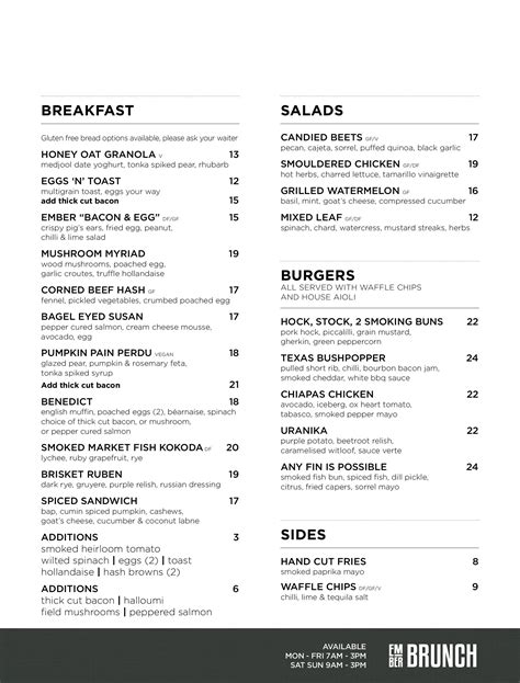 Menu at Ember Eatery and Bar, Hamilton