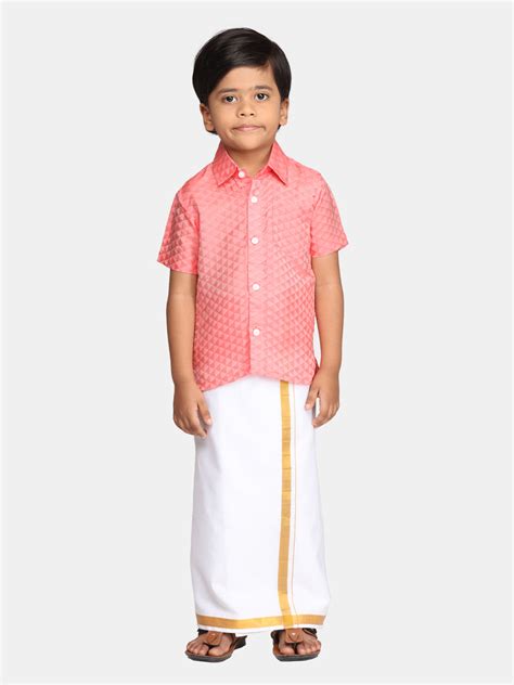 Boys Red Colour Readymade Shirt With Dhoti Set – SETHUKRISHNA