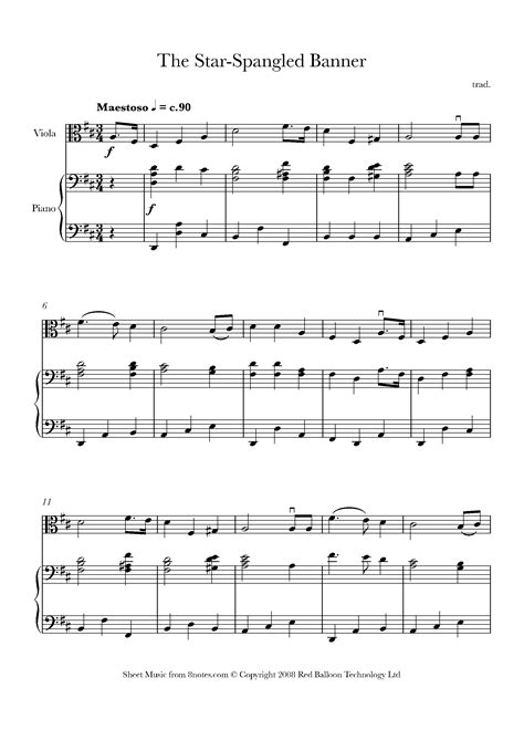 Star Spangled Banner for Viola - Free Sheet music for Viola | 8notes.com